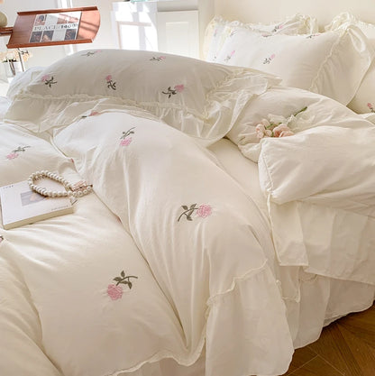 Rose Embroidered Lace Duvet Cover Set