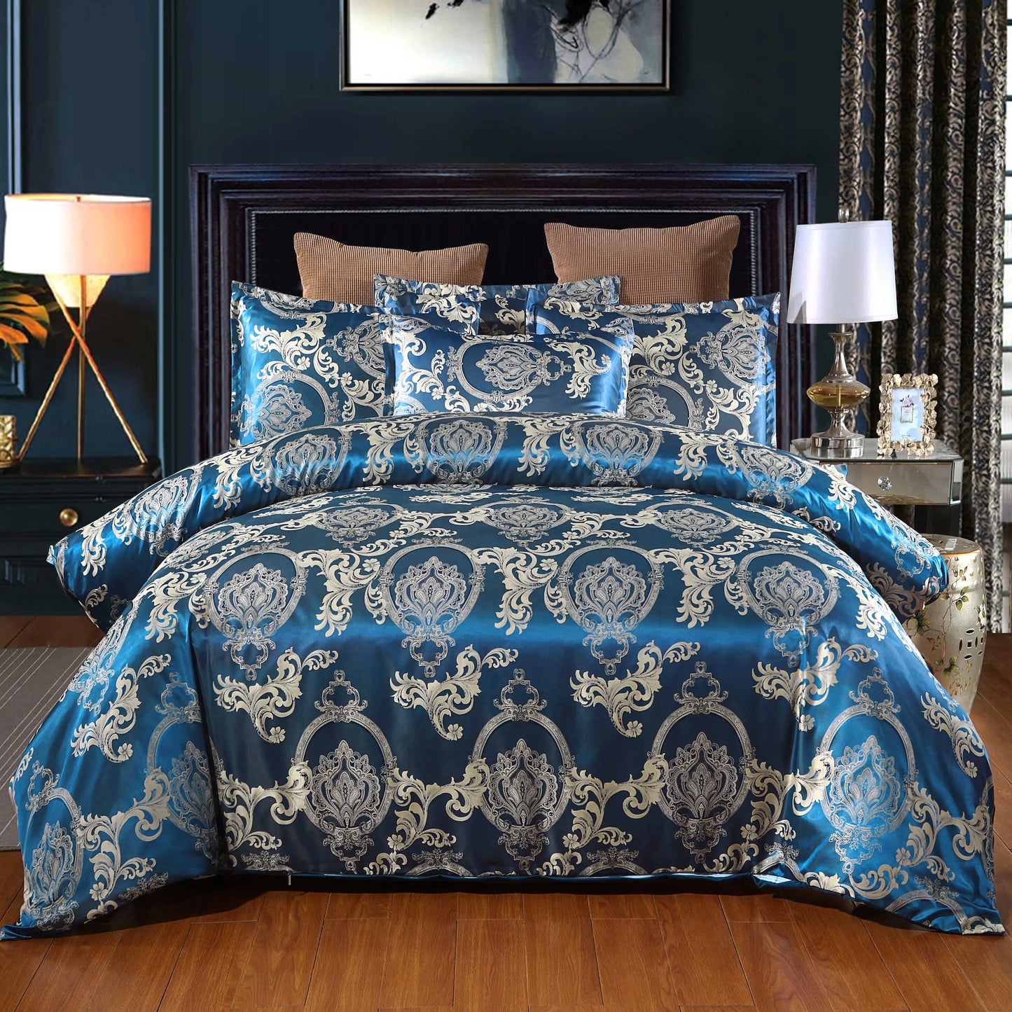 Floral Jacquard Satin Duvet Cover Set