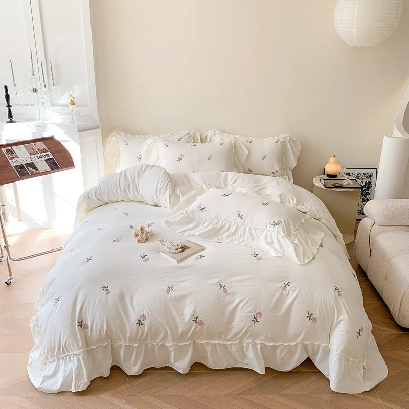 Rose Embroidered Lace Duvet Cover Set